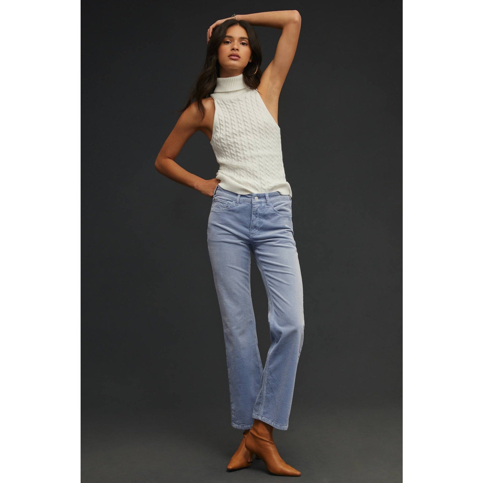 New Anthropologie The Yaya Mid-Rise Crop Flare Corduroy Jeans 23T Blue $148