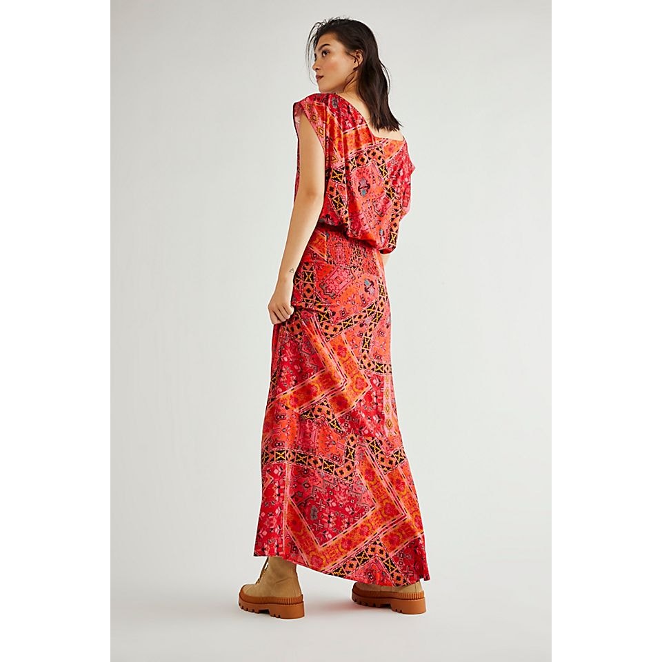 New Free People Blakely Boho Maxi Dress $148 SMALL Red Exaggerated Front Slit
