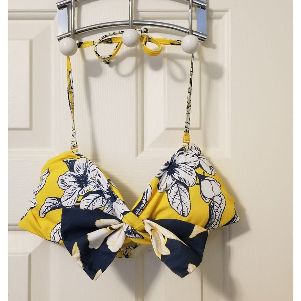 New Palmacea Lily Bandeau Top + Bikini Bottom Size Small Yellow Blue Floral