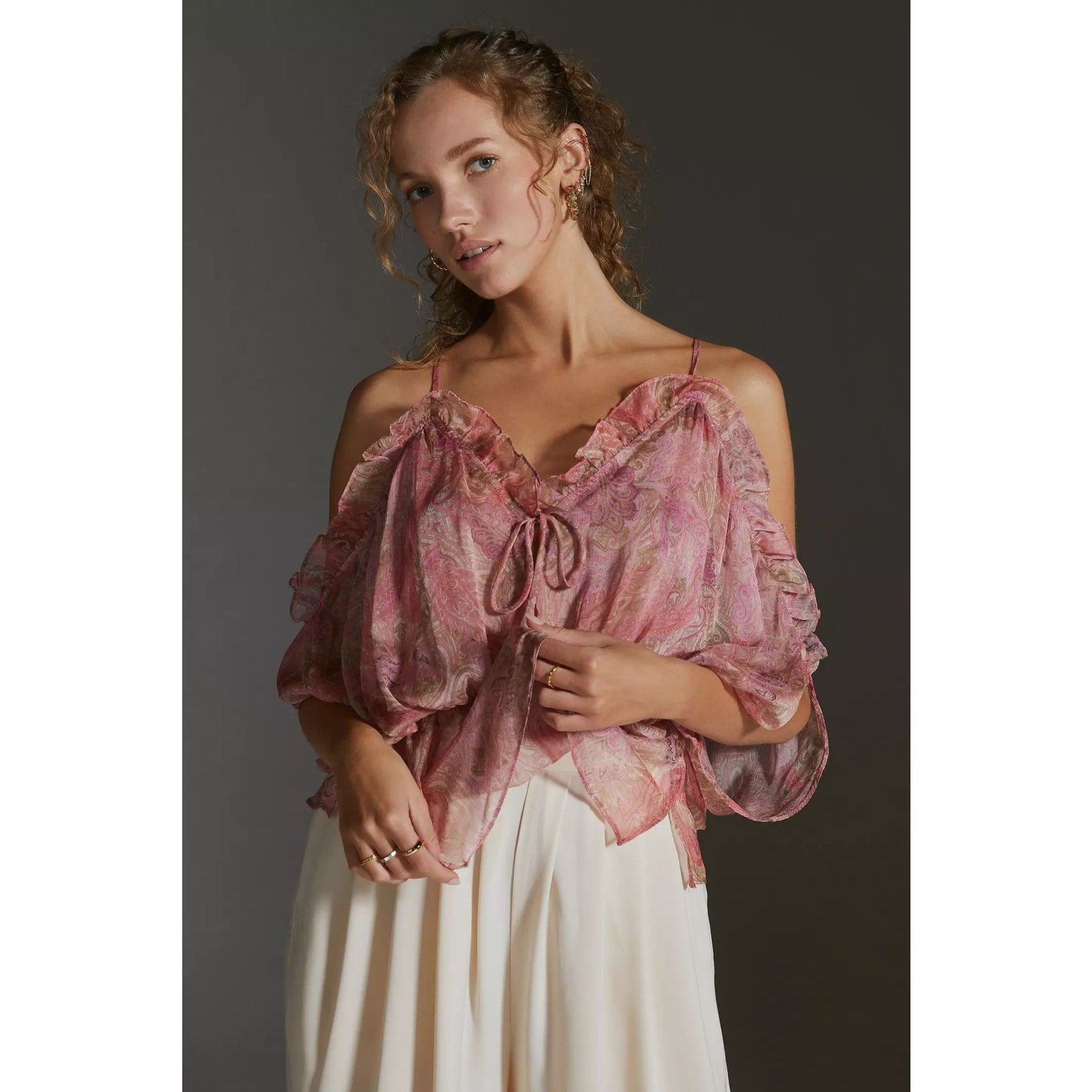New Anthropologie x MISA Farideh Top $285 X-SMALL Pink Paisley