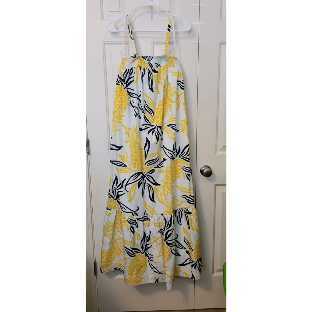 New Anthropologie Floral Flounced Maxi Dress $188 Yellow Pineapple Small
