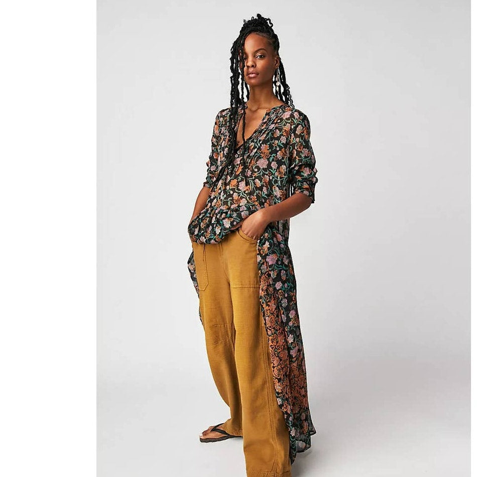 Free People See It Through Maxi Dress X-SMALL Black Floral Boho Free People