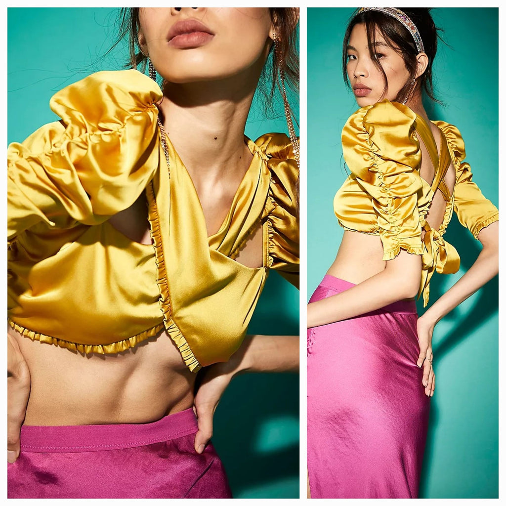 New Free People FOR LOVE AND LEMONS Alia Cross Front Crop Top $153 SMALL Gold
