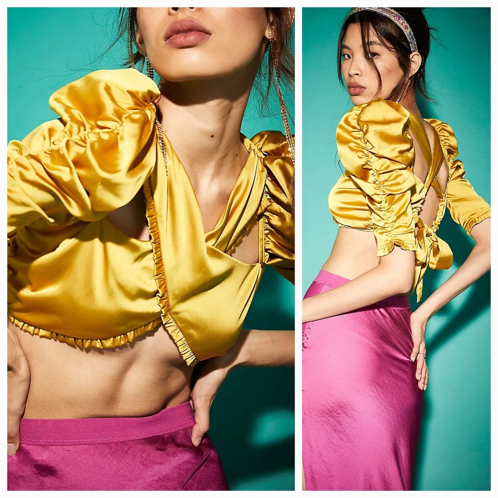 New Free People FOR LOVE AND LEMONS Alia Cross Front Crop Top $153 SMALL Gold