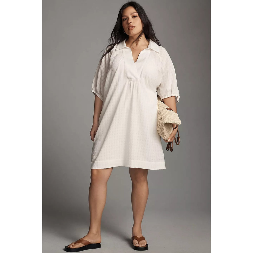New By Anthropologie V-Neck Tiered-Sleeve Tunic Dress $148 MEDIUM White