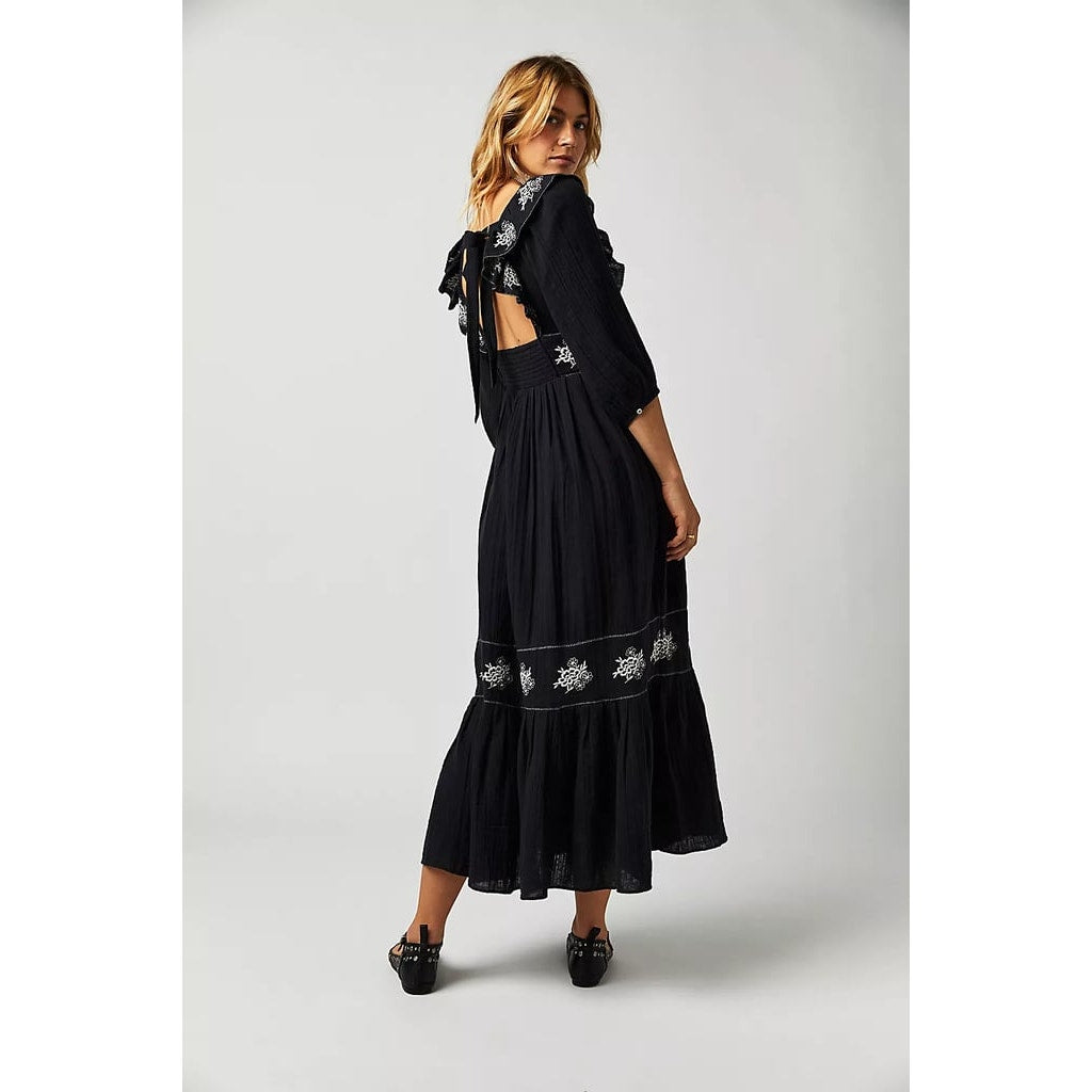 New Free People Lovers Lane Maxi Dress $168  X-SMALL Embroidered Black Floral