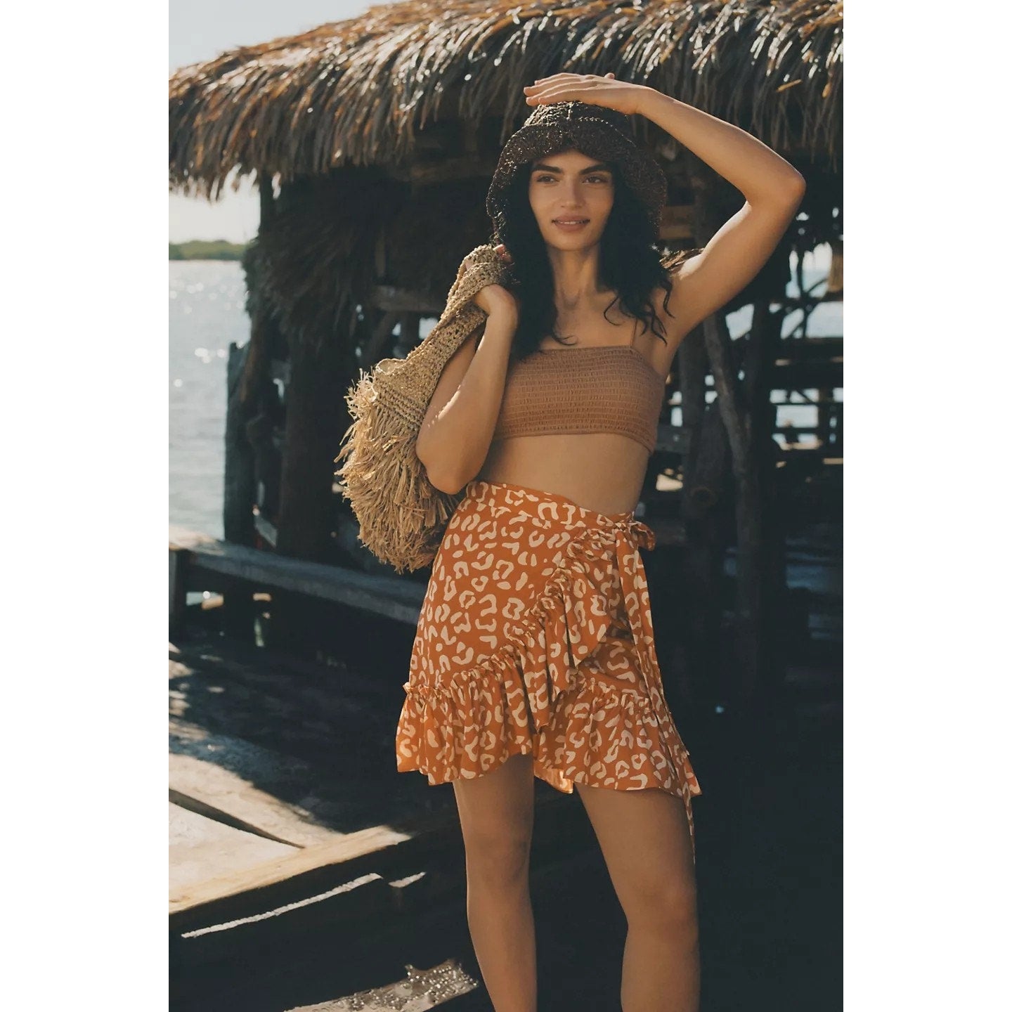 New Anthropologie Hutch Wrap Mini Skirt $130 PLUS 1X Orange Motif