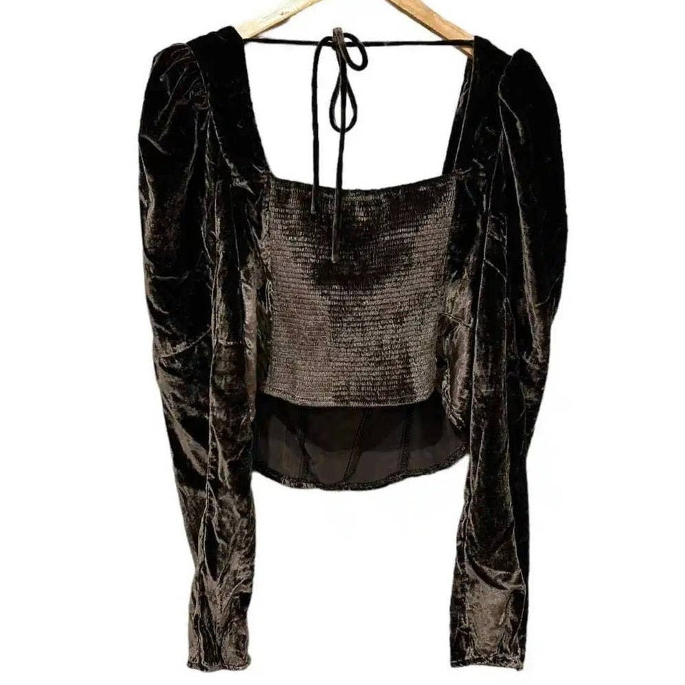 Free People Bridgette Long Sleeve Velvet Top