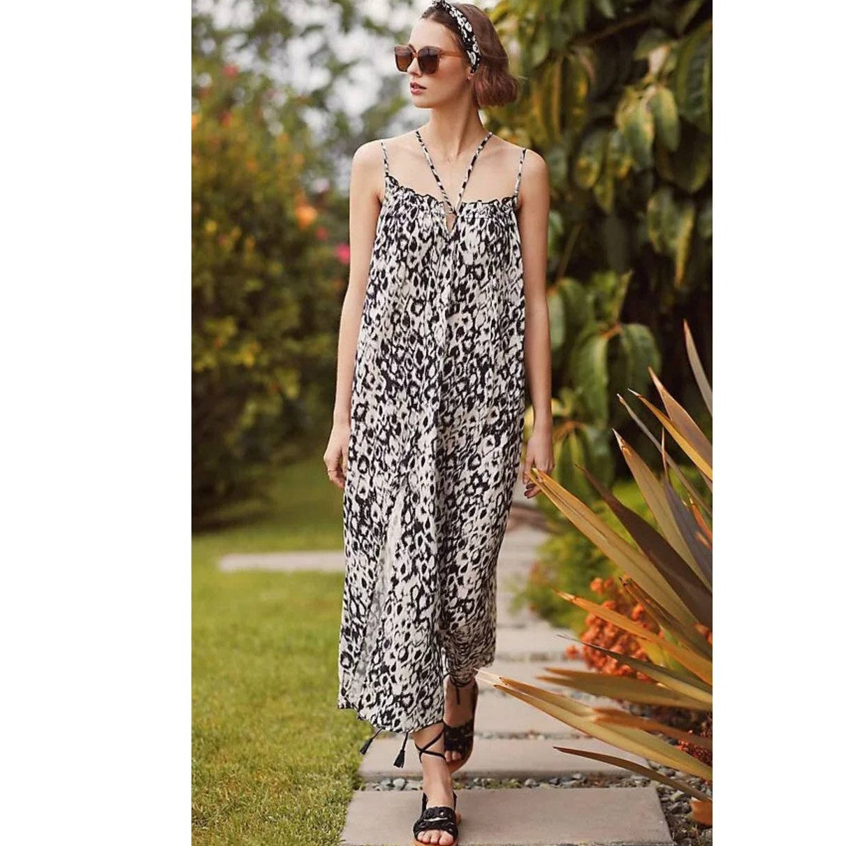New Anthropologie Strappy Midi Dress $138 XXS 00 Black & White Cover-Up