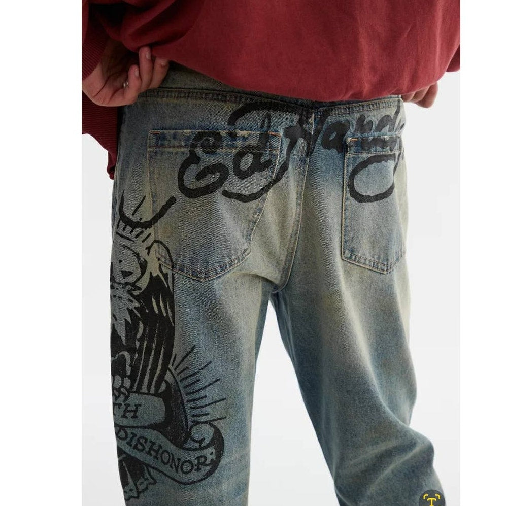 New Urban Outfitters Ed Hardy Graphic Slim Taper Jeans $175 SIZE 32