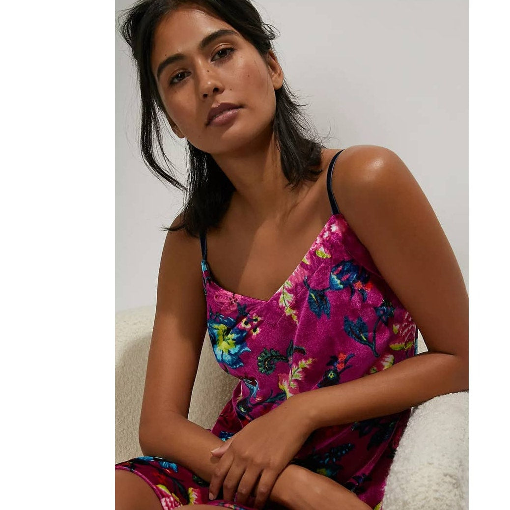 New Anthropologie Shania Floral Velvet Slip Mini Dress LOUNGE $138 XS Violet