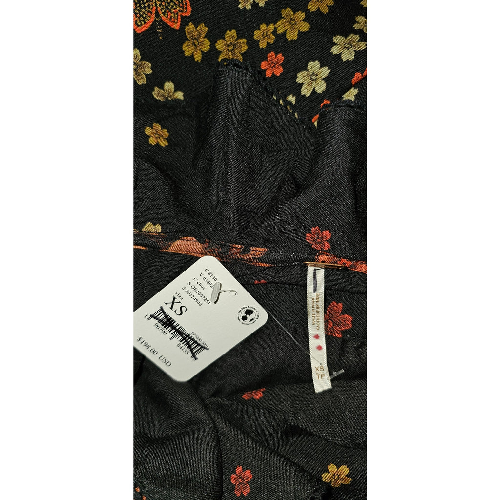 New Free People Talsey Floral Maxi Dress $198 X-SMALL Black Combo Long Sleeve