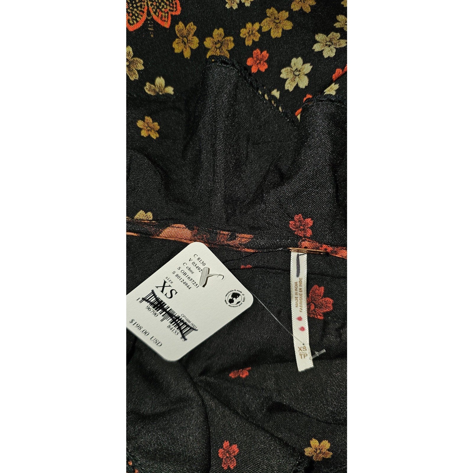 New Free People Talsey Floral Maxi Dress $198 X-SMALL Black Combo Long Sleeve