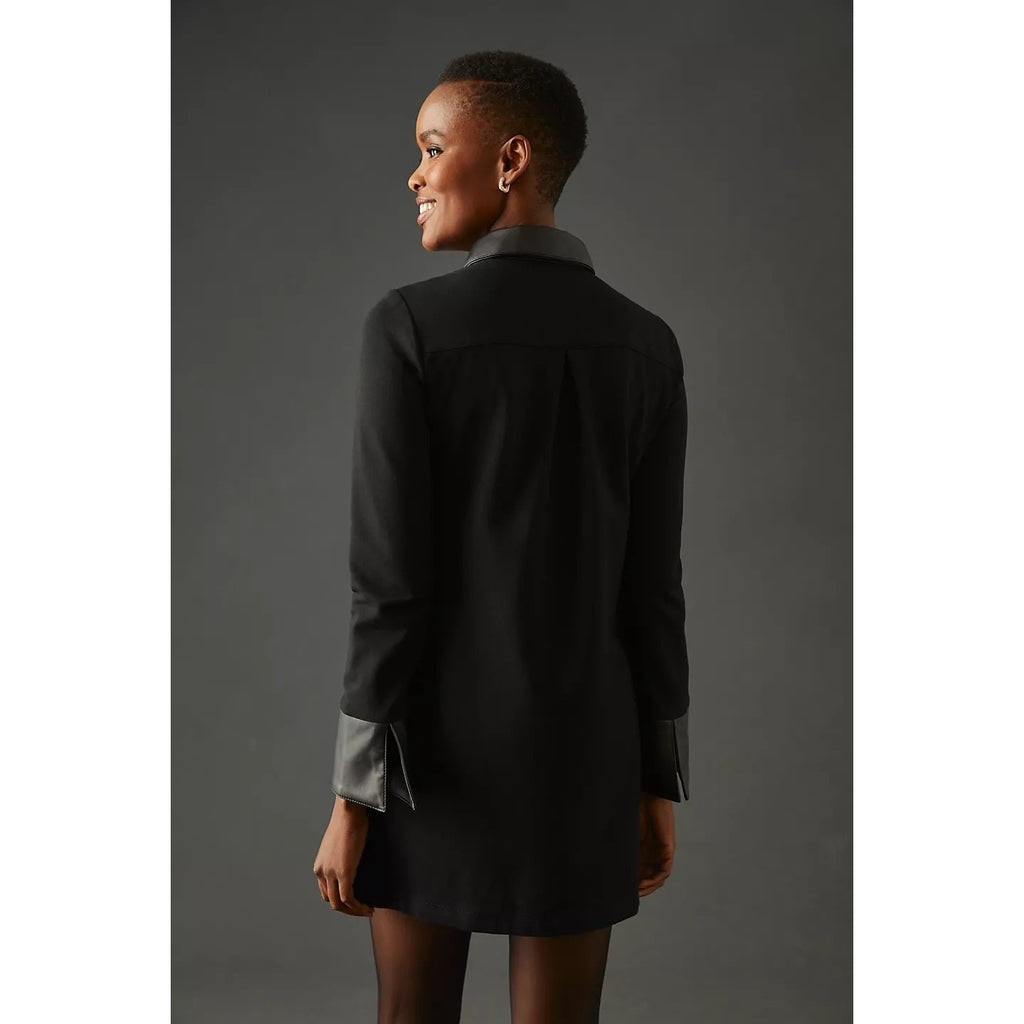 New Anthropologie Maeve Faux Leather Neck Tie Shirt Dress $160  X-SMALL