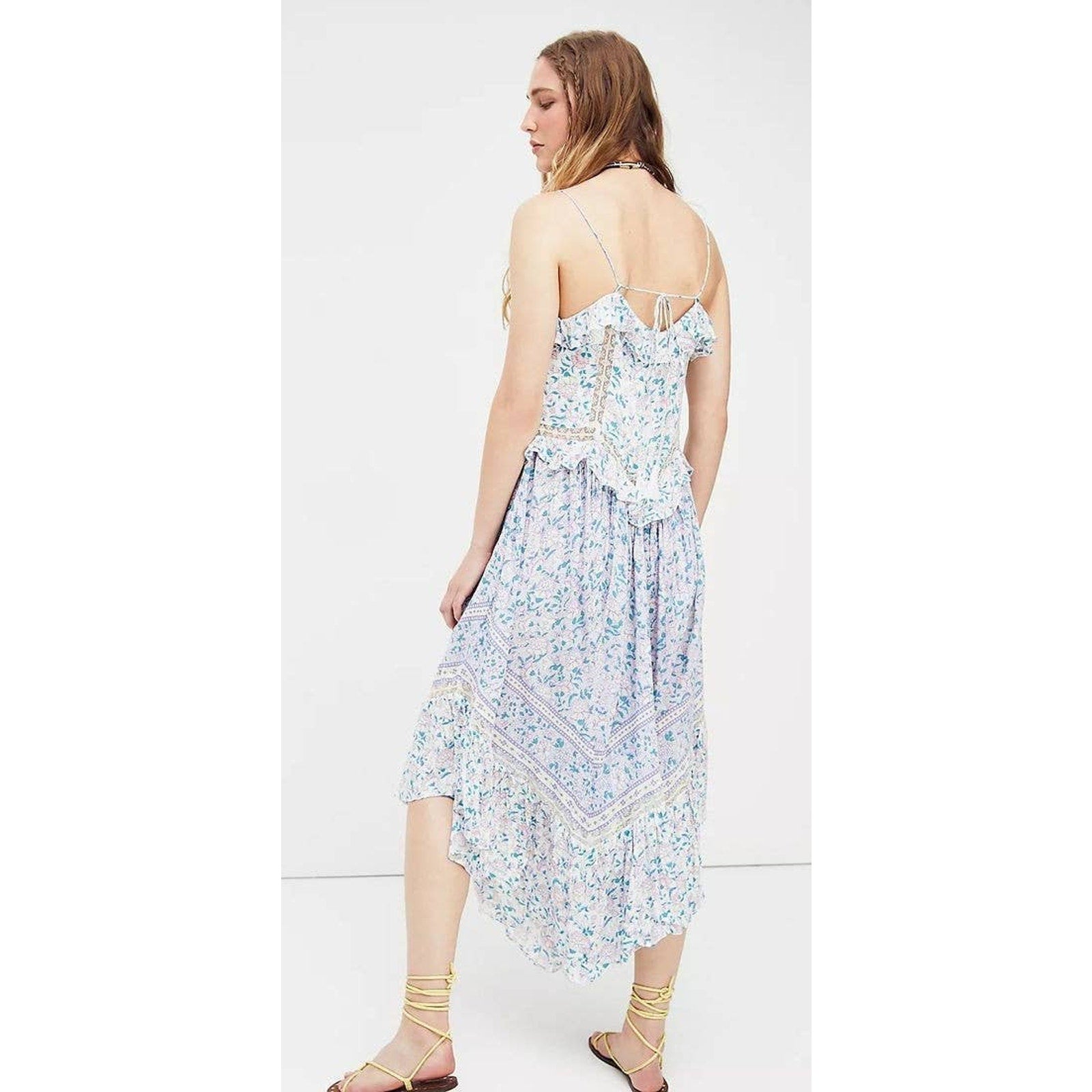 Free People Canyon Moon Maxi Top X-SMALL Boho Floral Lace Ruffled Free People