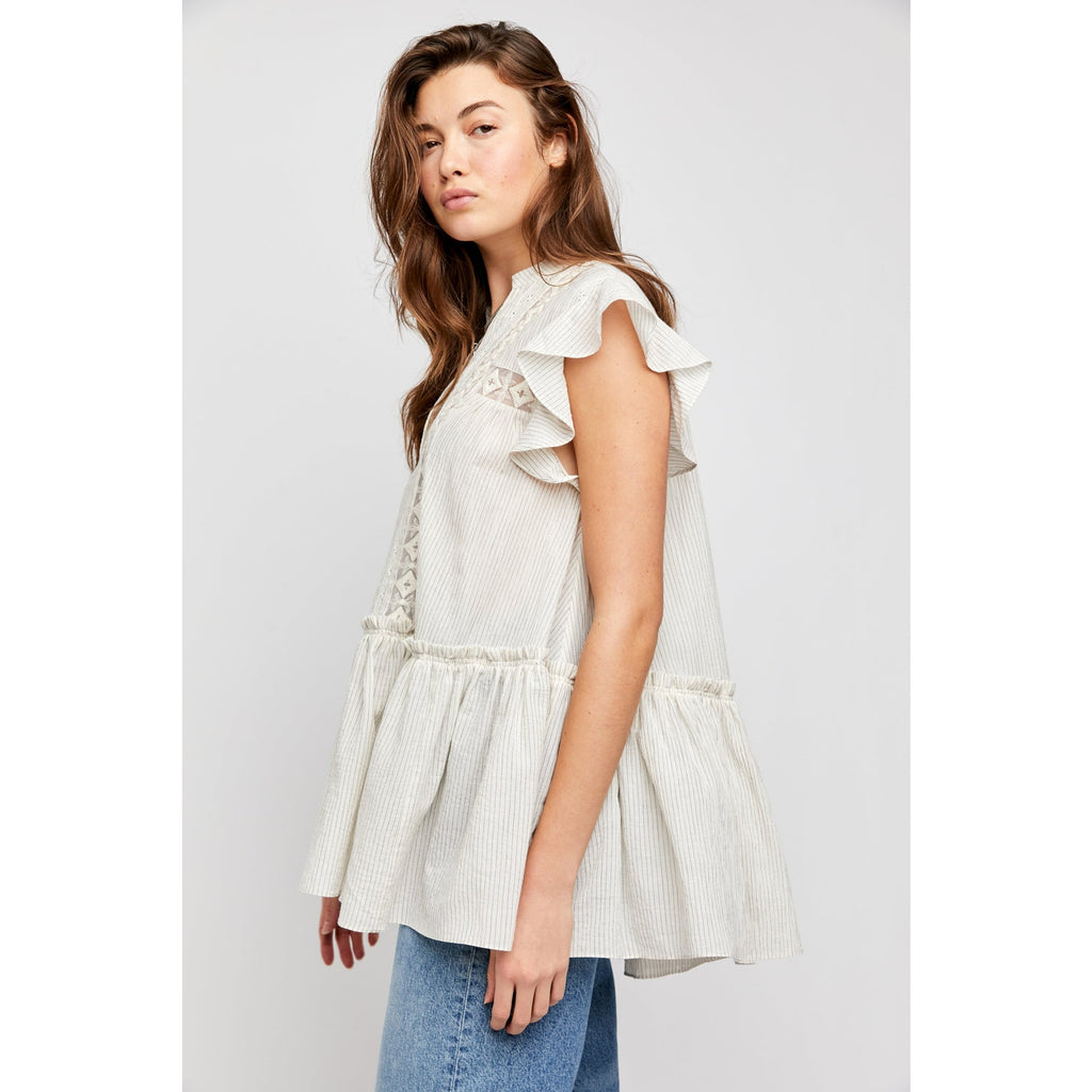 New FREE PEOPLE  Baby Blues Tunic $128 SMALL Ivory Semi-Sheer Mini Cotton