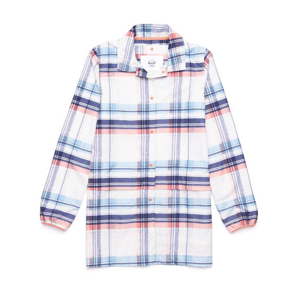 New Herschel Voyager Long Plaid Water Resistant Coach Jacket SMALL