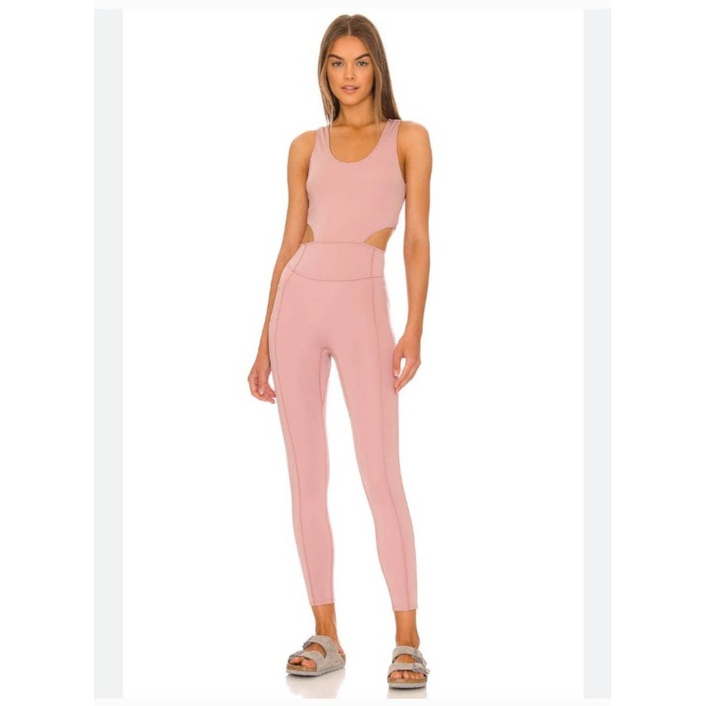 New Free People FP MOVEMENT Back It Up Yoga Jumpsuit $98 MEDIUM Peach