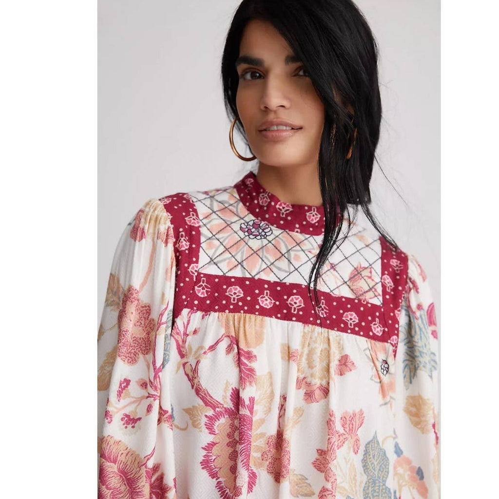 New Anthropologie Let Me Be Quilted Floral Long Sleeve Blouse $130 SMALL Pink