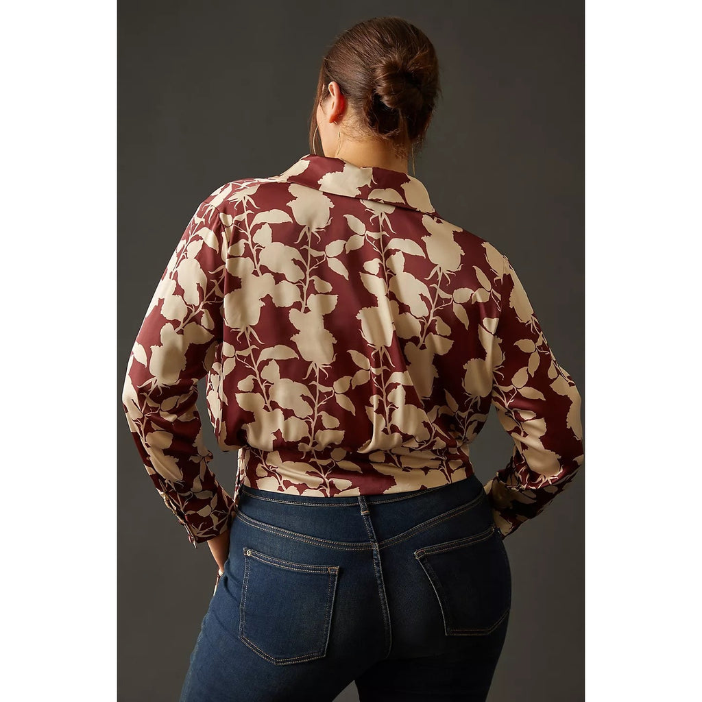 New Anthropologie Nyla Wrap Long Sleeve Blouse by Hutch $148 SMALL Wine