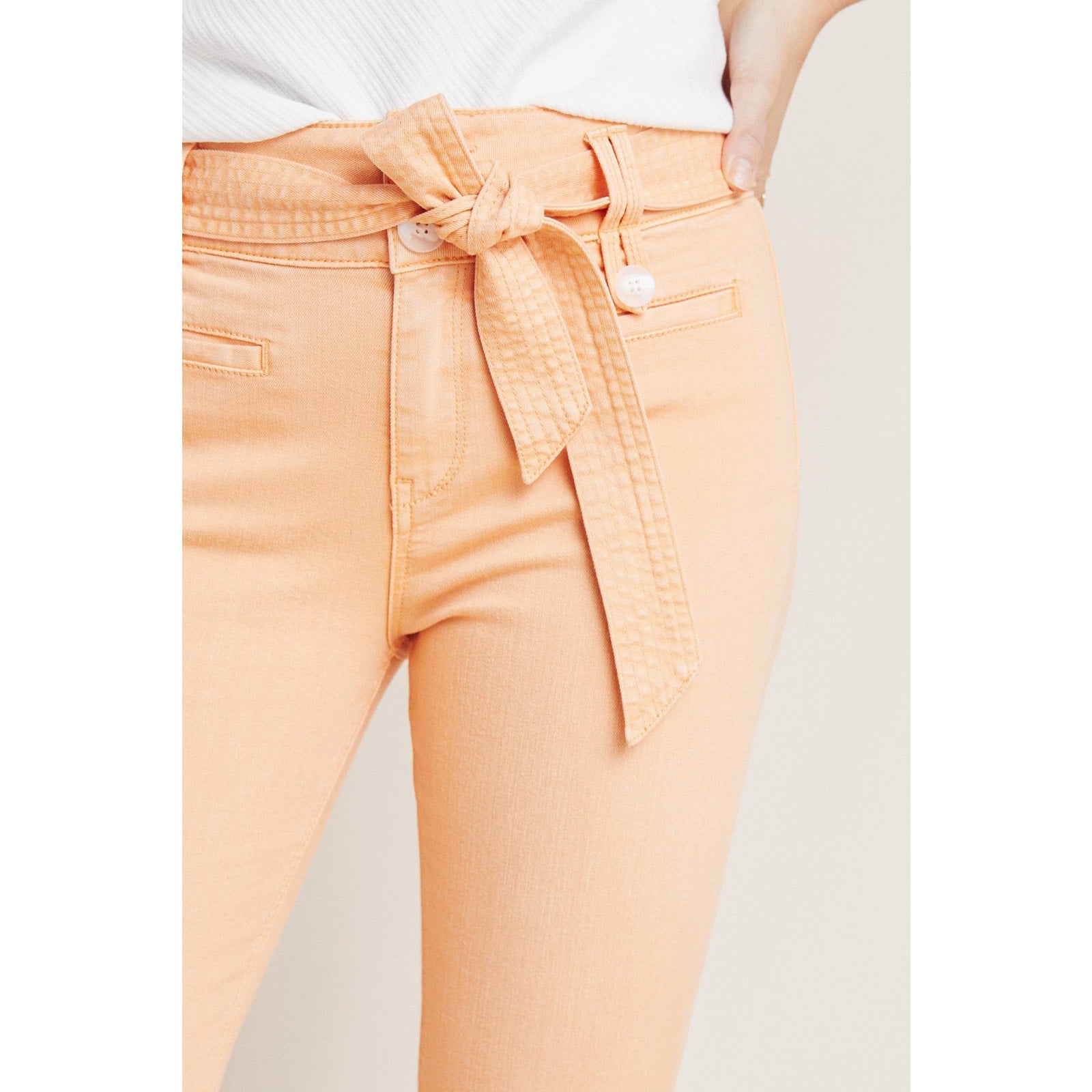 New Anthropologie Pilcro High-Rise Cropped Flare Jeans SIZE 25 Belted Tangerine