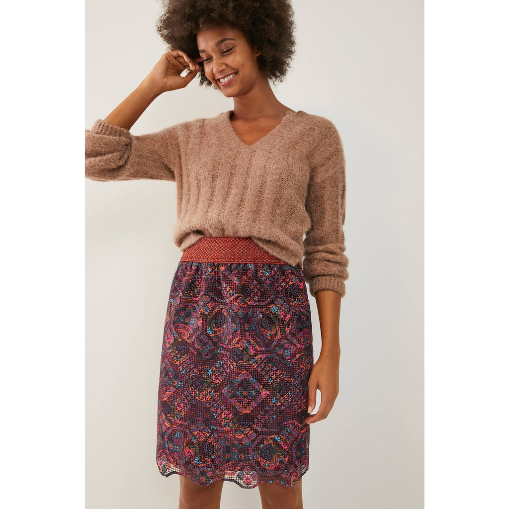 New Anthropologie Anna Sui Katya Lace Mini Skirt  (P) X-SMALL $297 WINE/ORANGE