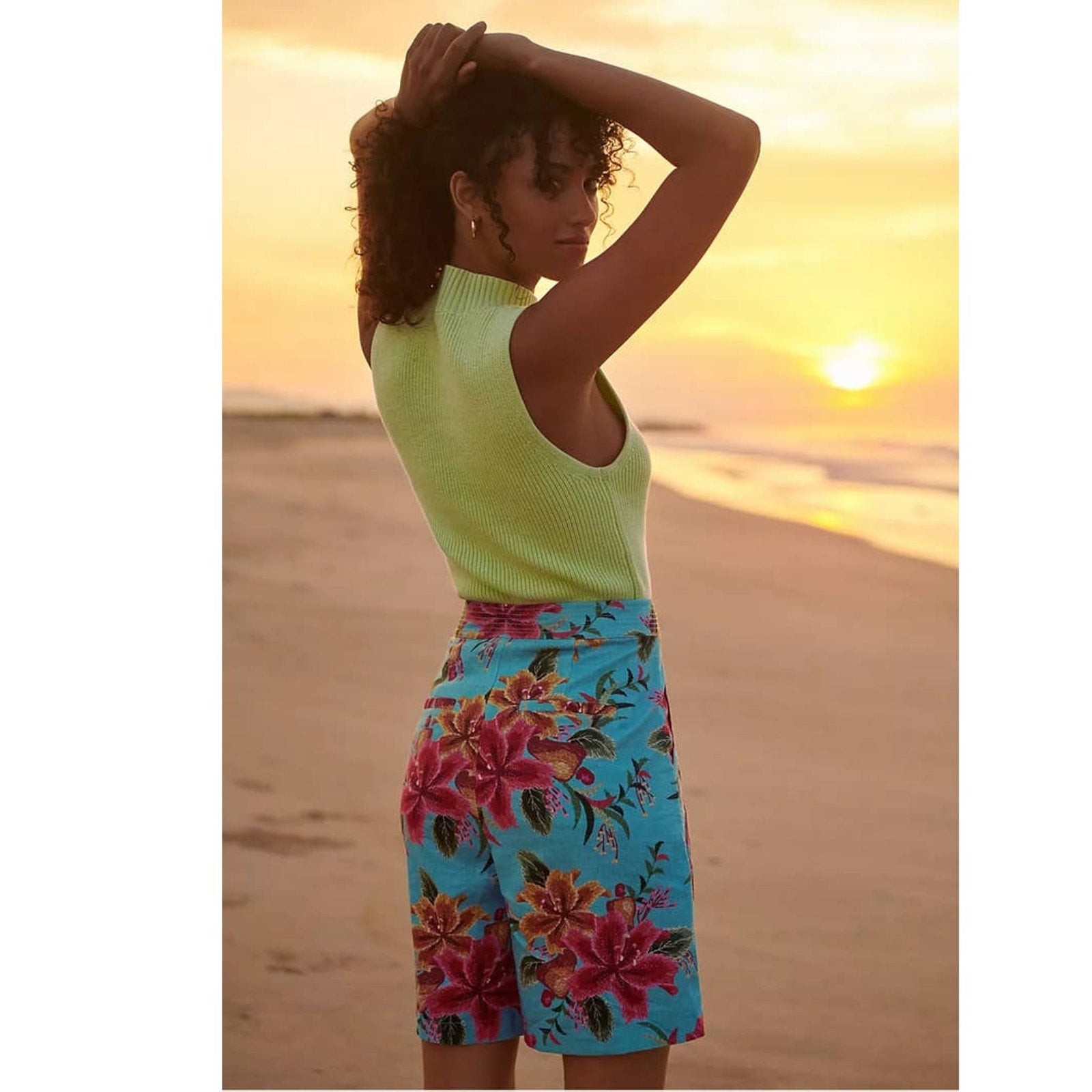 New Anthropologie Farm Rio Melanie Bermuda Shorts $118 X-SMALL Turquoise Floral