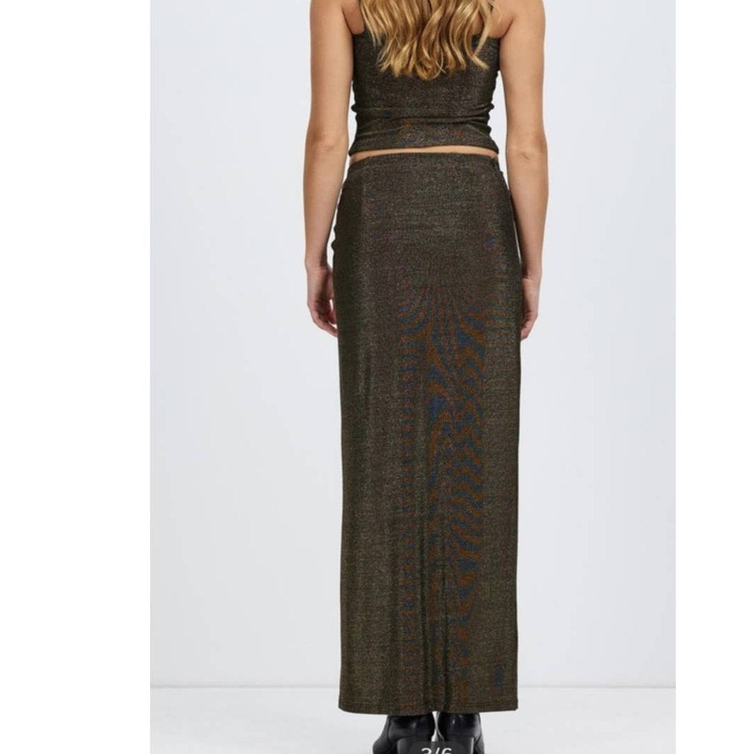 New Free People x Lenni The Label Alibi Maxi Skirt $149 XS Black/Gold Metallic