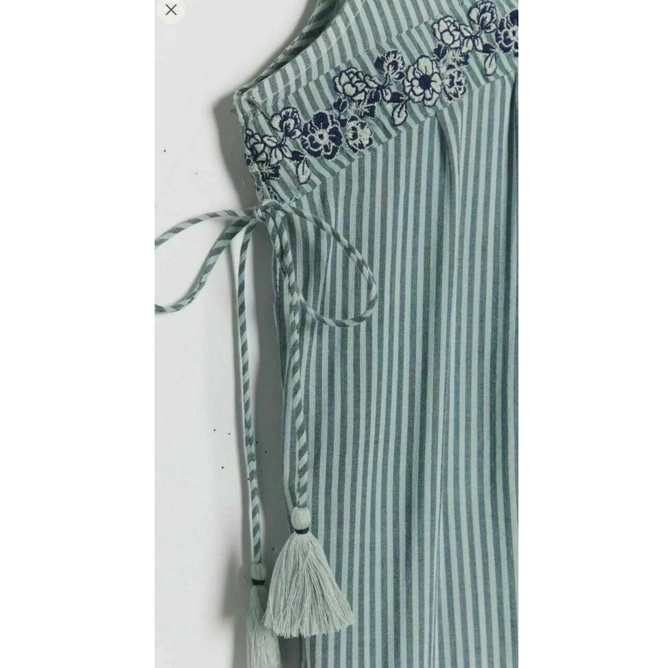 New Anthropologie Aida Floral Embroidered Mini Dress $148 SMALL Blue Striped