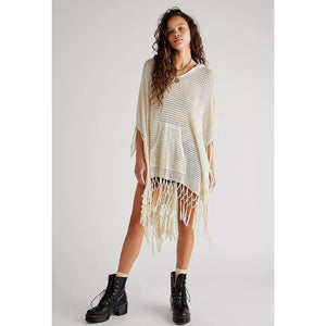 Free People Summer House Crochet Hooded Fringe Poncho