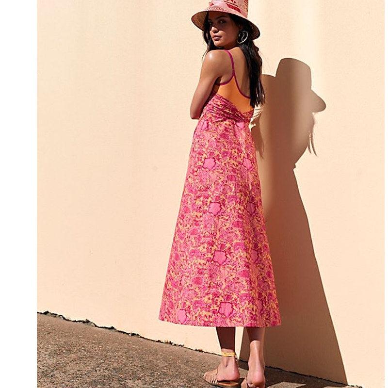New Free People Ruby's Sweetheart Midi Dress $148 SIZE 2 Red Berry Floral