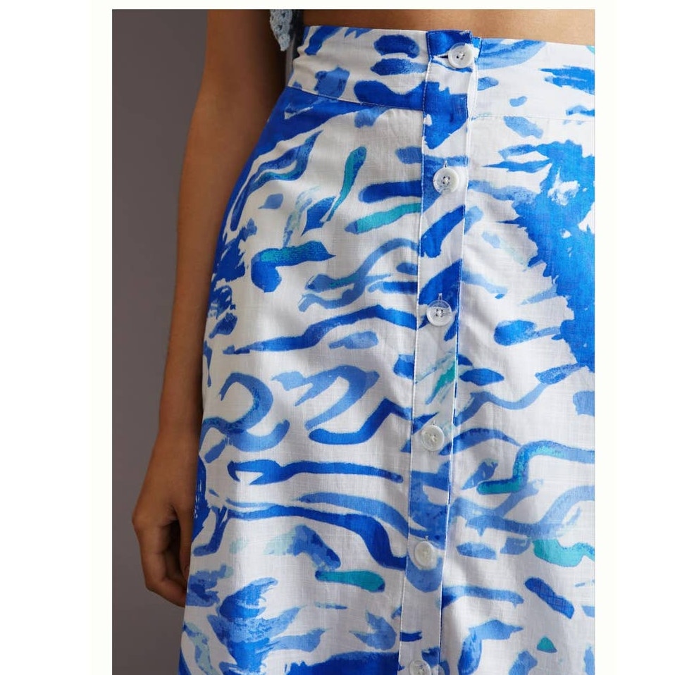 New Anthropologie Maeve A-Line Printed Maxi Skirt  $130  SIZE 2  Blue Abstract