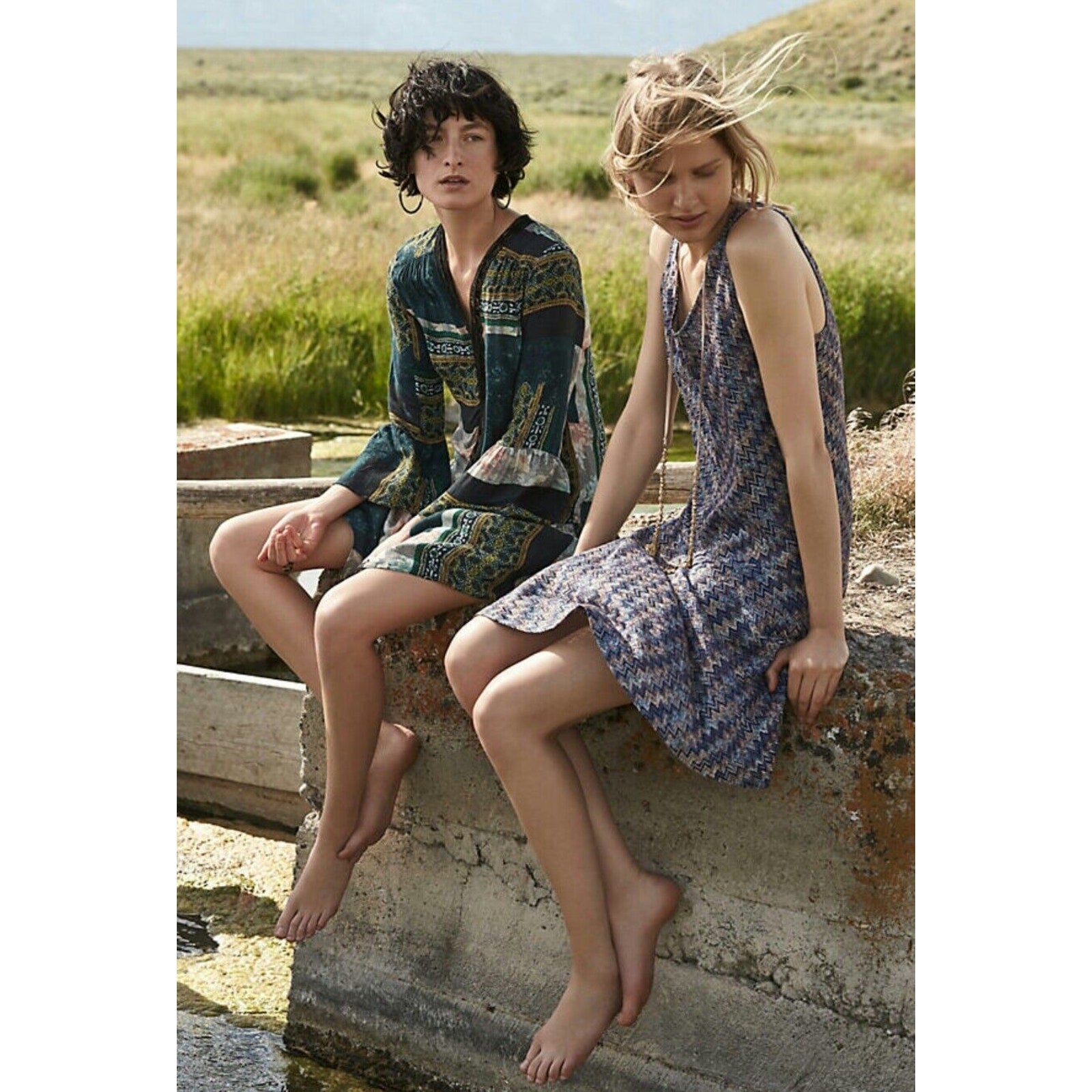 New Anthropologie Westwater Knit Mini Dress by Maeve A-line Blue Motif