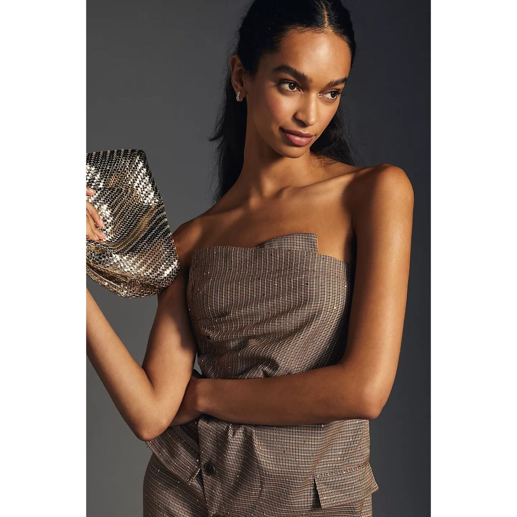 New Anthropologie Maeve Strapless Button-Front Dress $170 SIZE 6 Brown Motif