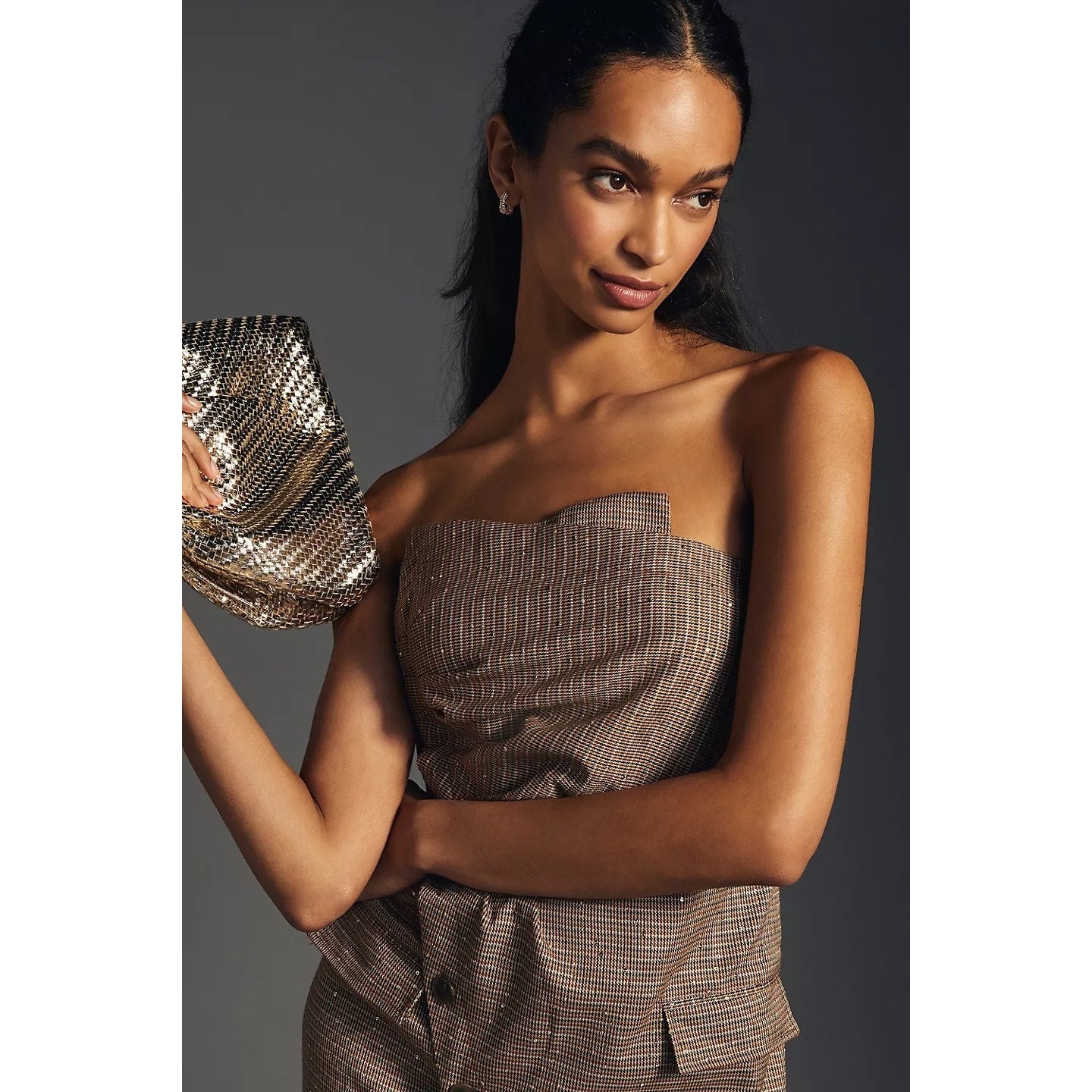 New Anthropologie Maeve Strapless Button-Front Dress $170 SIZE 6 Brown Motif