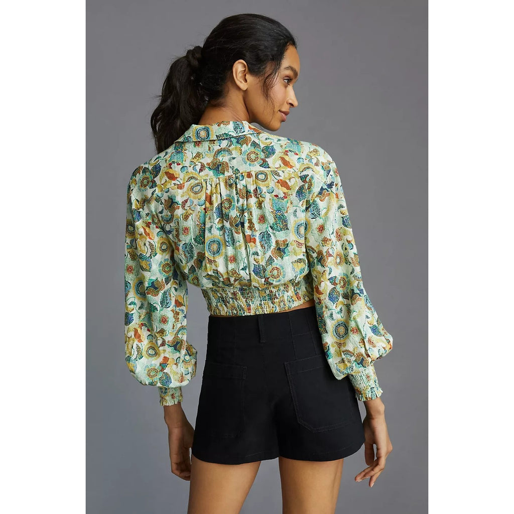 New By Anthropologie Twist Crop Top and Bra Set $120 PLUS 1X Green Long Sleeve