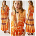 New Free People Rare Feelings Tiered Maxi Dress $148 X-SMALL Orange Boho Floral
