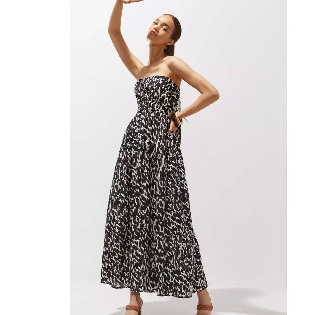New Anthropologie Shirred Cut-Out Maxi Dress $180 SMALL B&W
