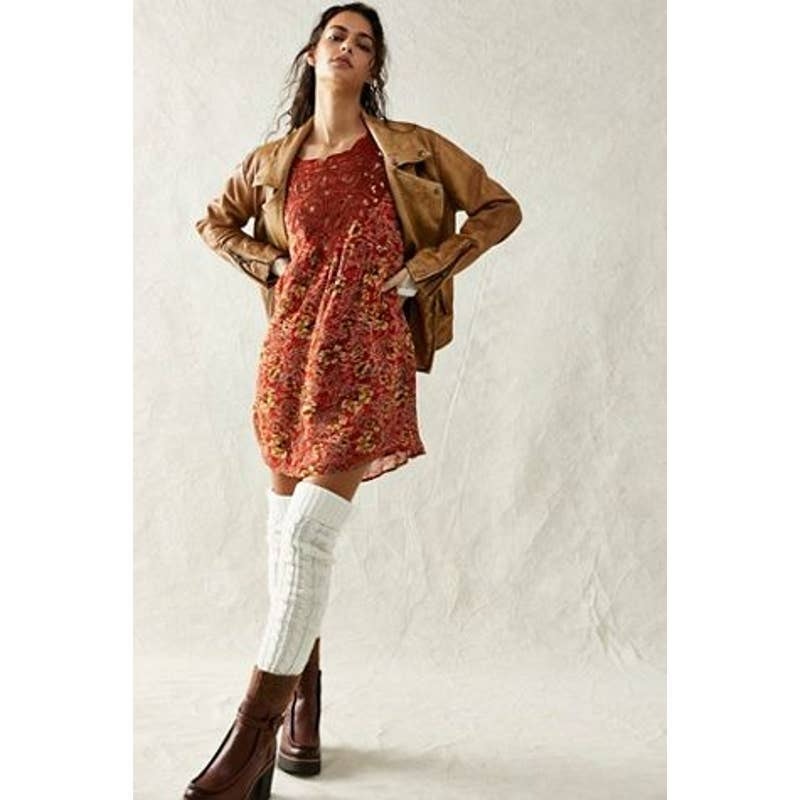 New Free People Margot Boho Floral Mini Dress $168 X-SMALL Terracotta