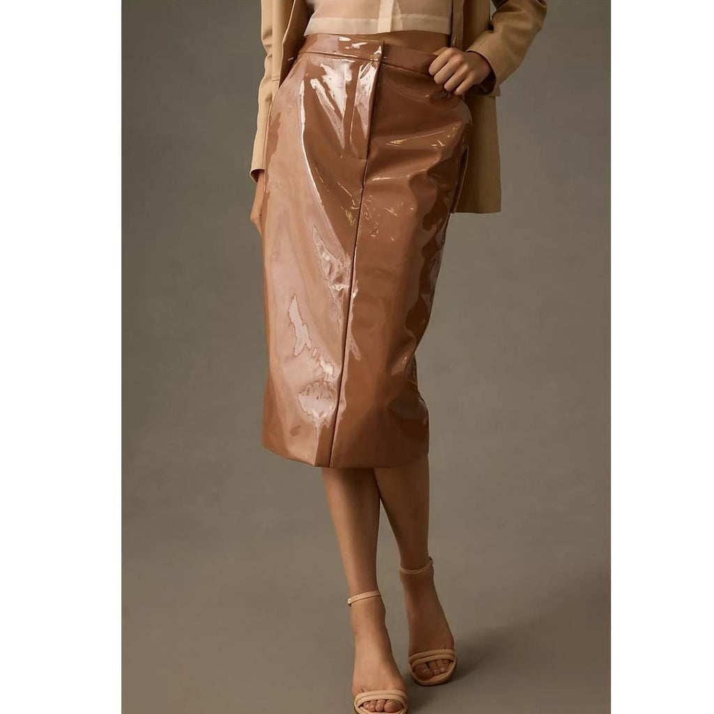 Anthropologie Sunday in Brooklyn Faux Leather Midi Skirt $130 MEDIUM Bronze