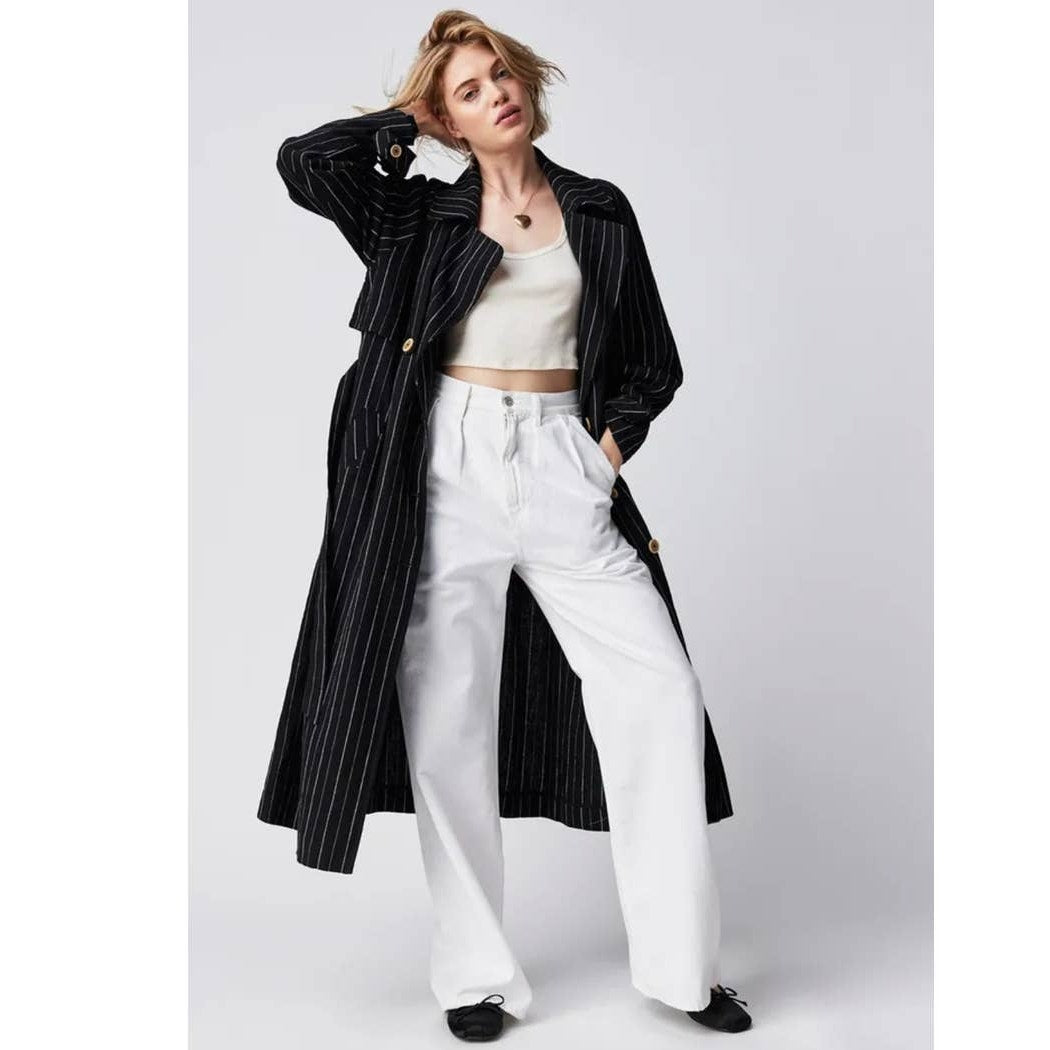 New Free People Melia Mac Collared Button Coat WTF $228 X-SMALL Blue Oversized