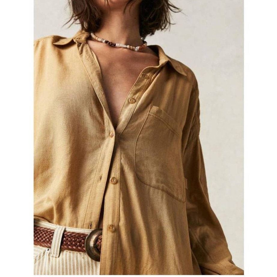 New Free People WTF Yin Yang Tie Dye Graphic Buttondown $198 SMALL Boho