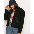 New Dr Denim Emlin Box Crop Faux Shearling Jacket Black Boucle $220 SMALL Chic