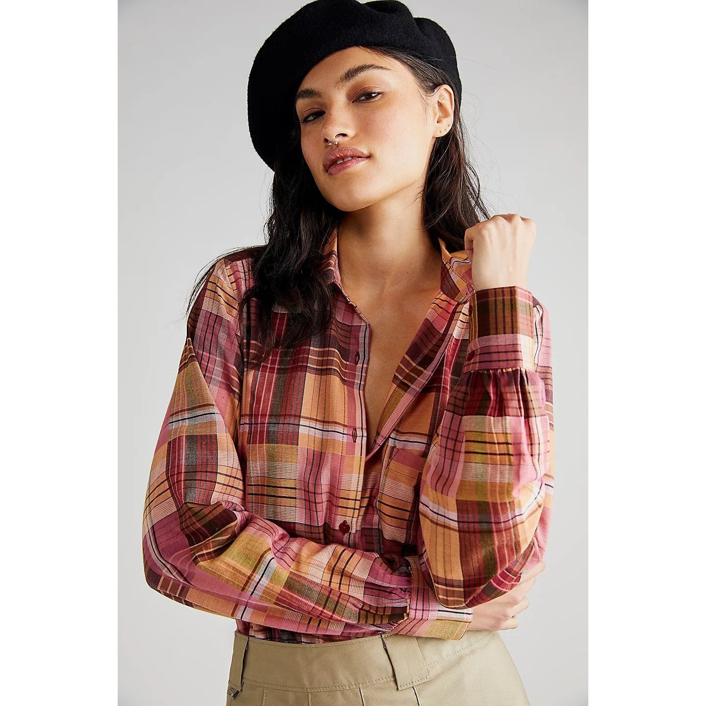 New Free People MES DEMOISELLES Kuri Button Shirt $220 US 2 (34) Long Sleeve