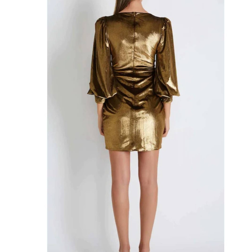 New Free People PatBO Metallic Velvet Mini Dress $650 Sz 8 Gold Wrap Inspired