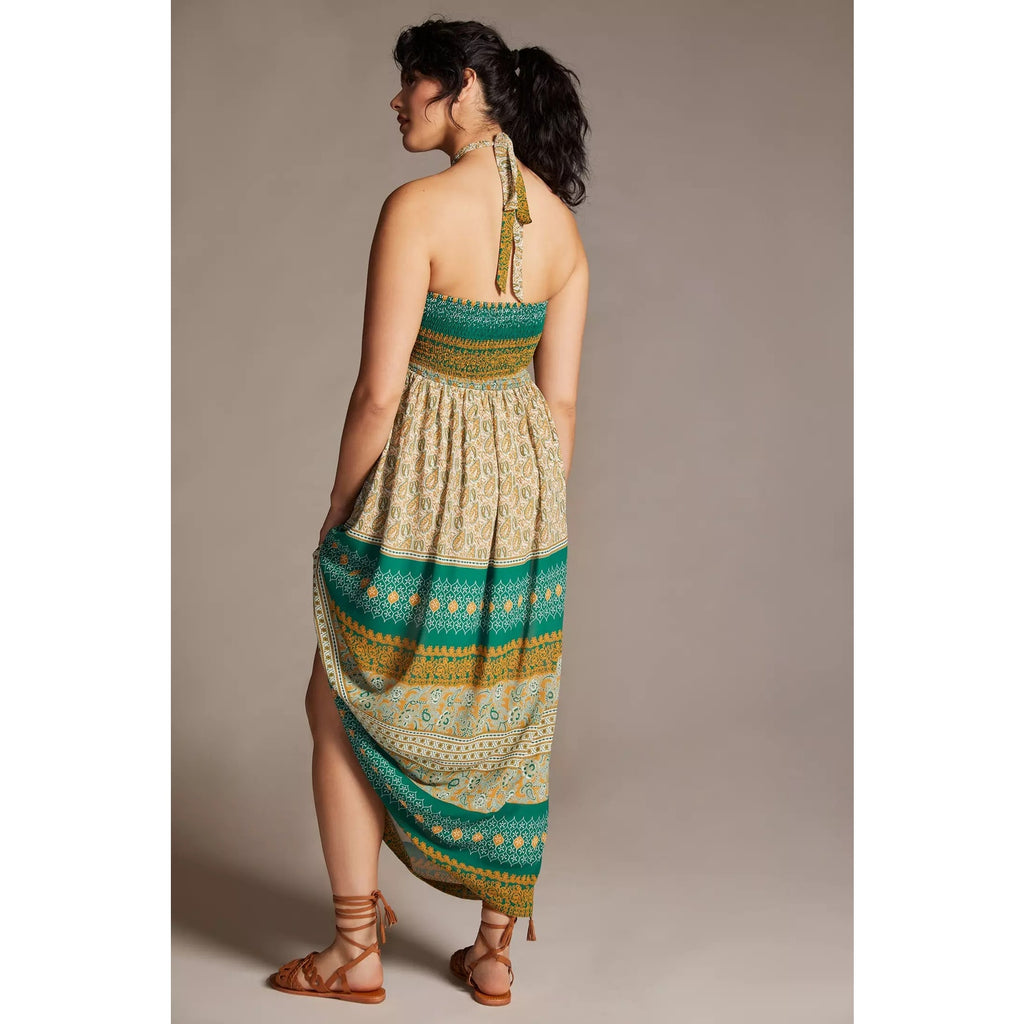 New Anthropologie TINY Twist Halter Maxi Dress $198 MEDIUM Green