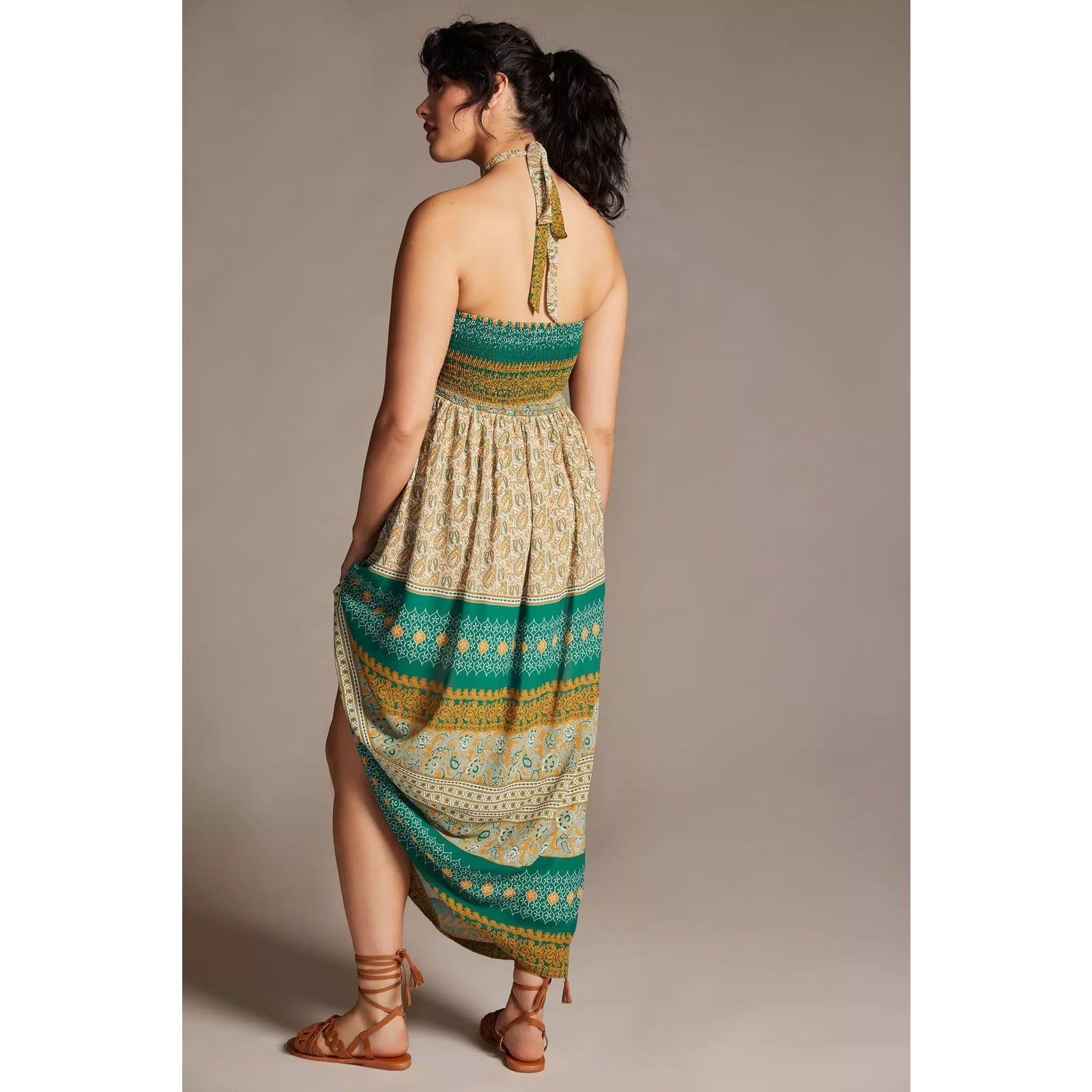New Anthropologie TINY Twist Halter Maxi Dress $198 MEDIUM Green