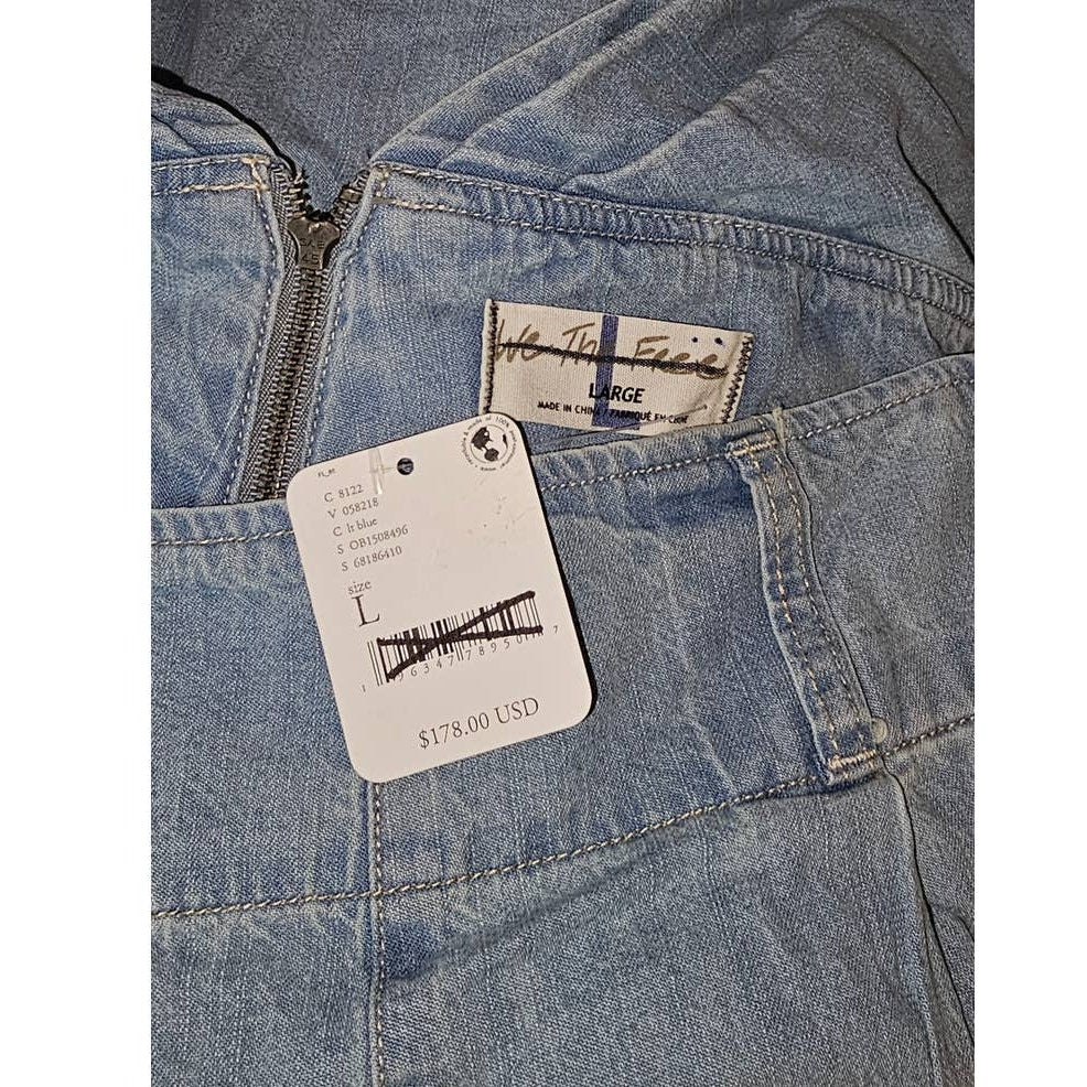 New Free People Sasha Convertible Wide-Leg Jeans WTF $178 LARGE Light Blue