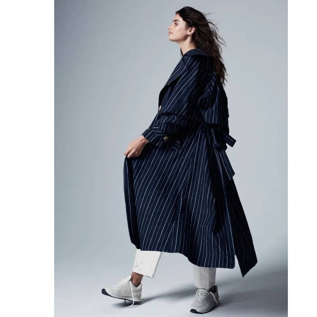 New Free People Melia Mac Collared Button Coat WTF $228 X-SMALL Blue Oversized