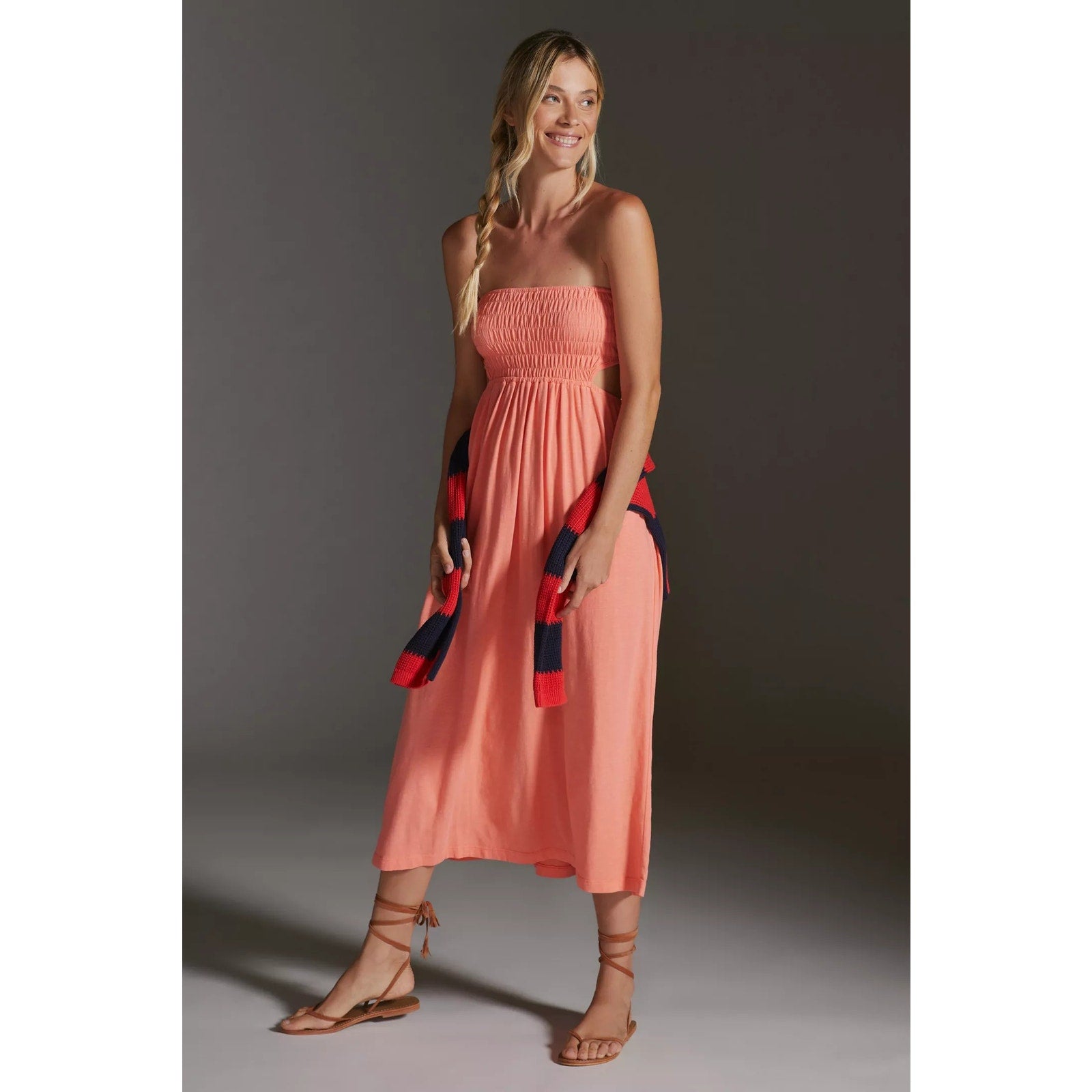 New Anthropologie Sundry Smock Top Cutout Midi Dress $228 SMALL (1) Light Orange